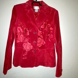 Vintage Newport News Red Embroidered Suede /leather Jacket SZ 12